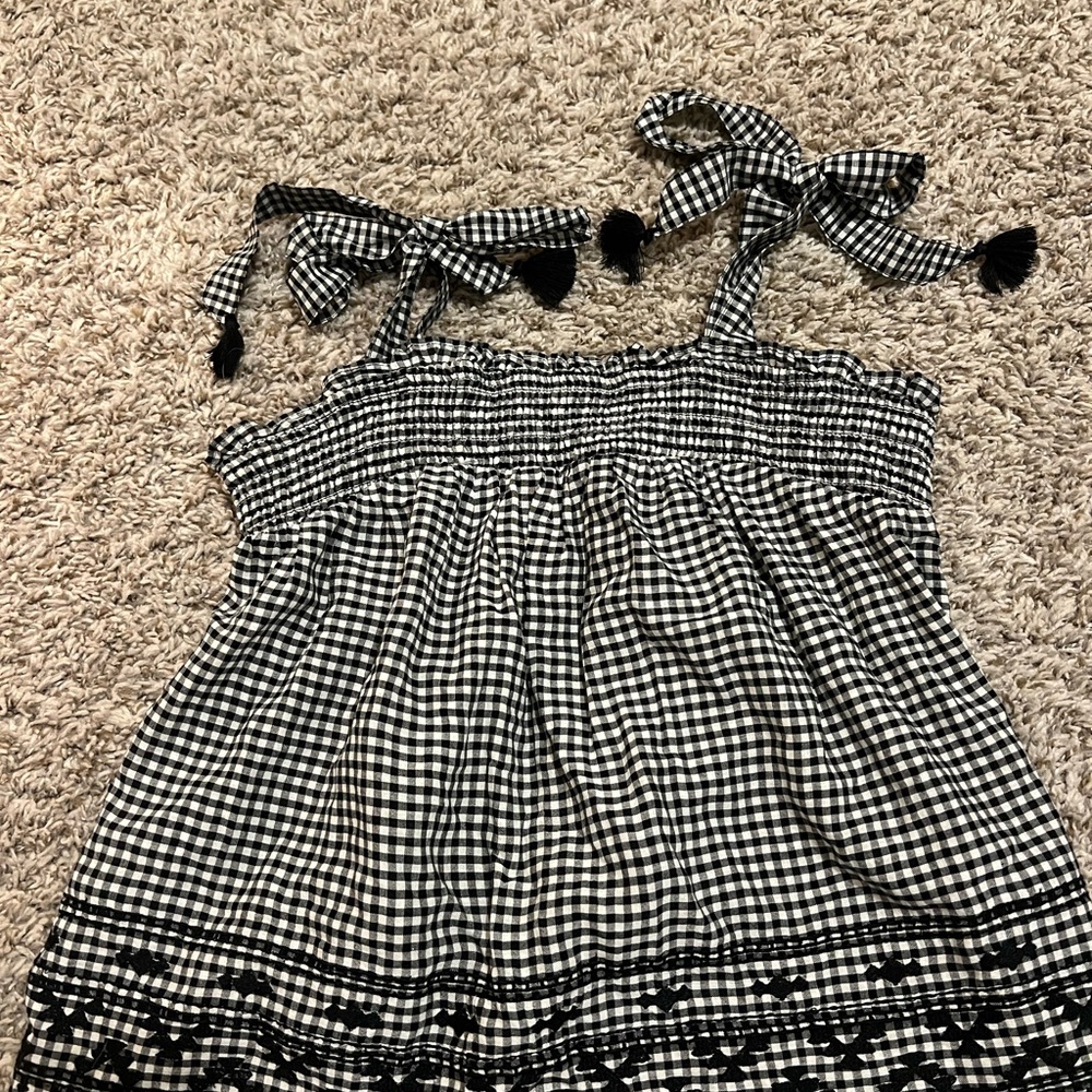 Old Navy Black and White Smocked Ruffled Tank Top